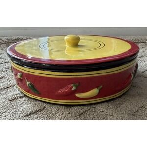 Avon Tortilla Warming Bowl W/ Lid Ceramic W/ Painted Chilis Microwave/Oven Safe